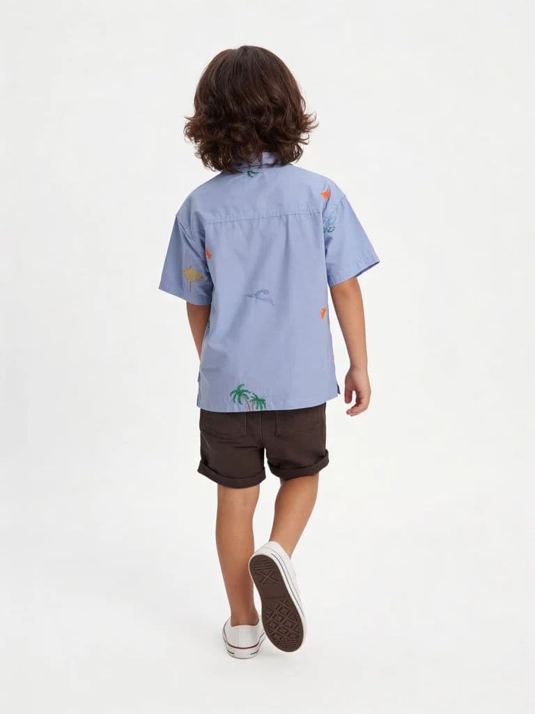 HOP Kids Boys Blue Beach Embroidered Cotton Shirt — photo 2