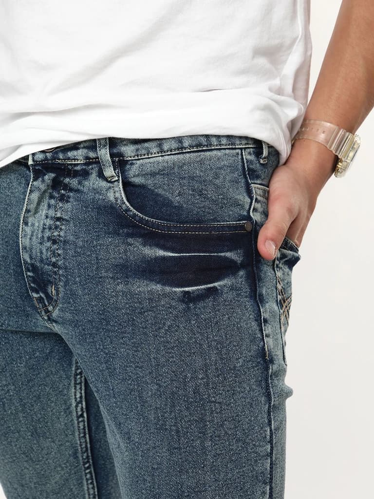 Men's Light Blue Bootcut Fit Mid Rise Acid Wash Jeans Stretchable — photo 5