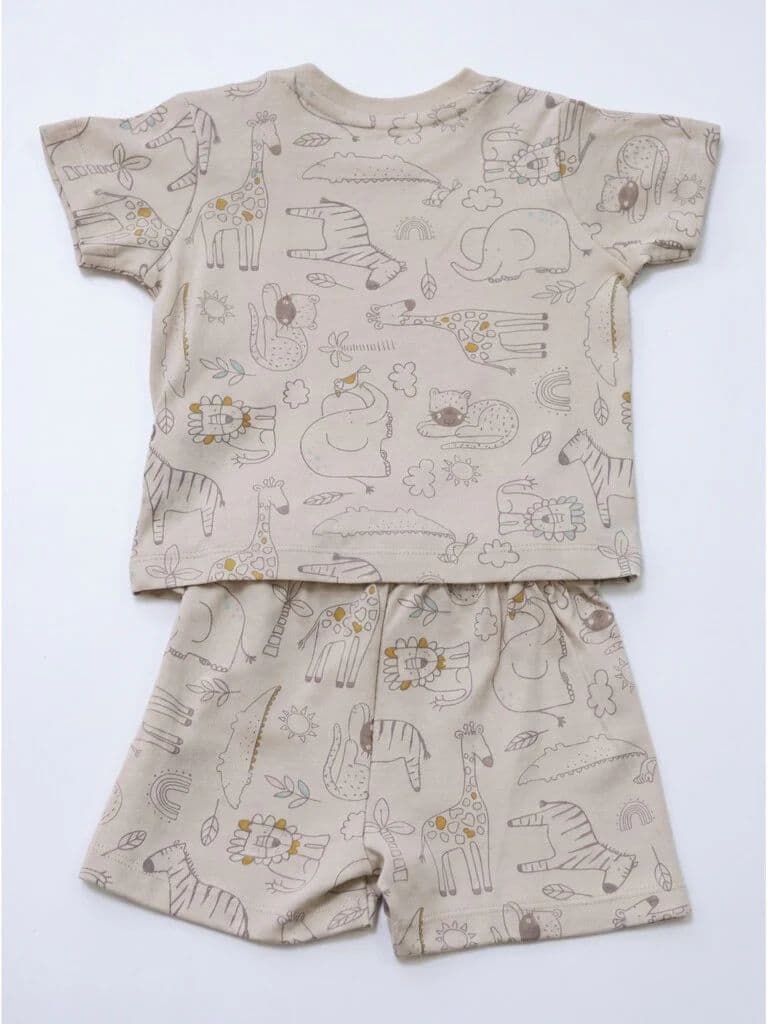 HOP Baby Boys Light Taupe Printed Cotton T-Shirt and Shorts Set — photo 2