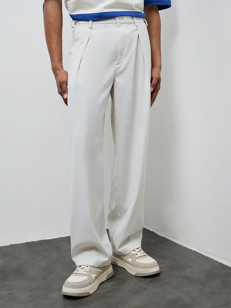 Nuon Ivory Solid Relaxed-Fit Mid-Rise Trousers — photo 2