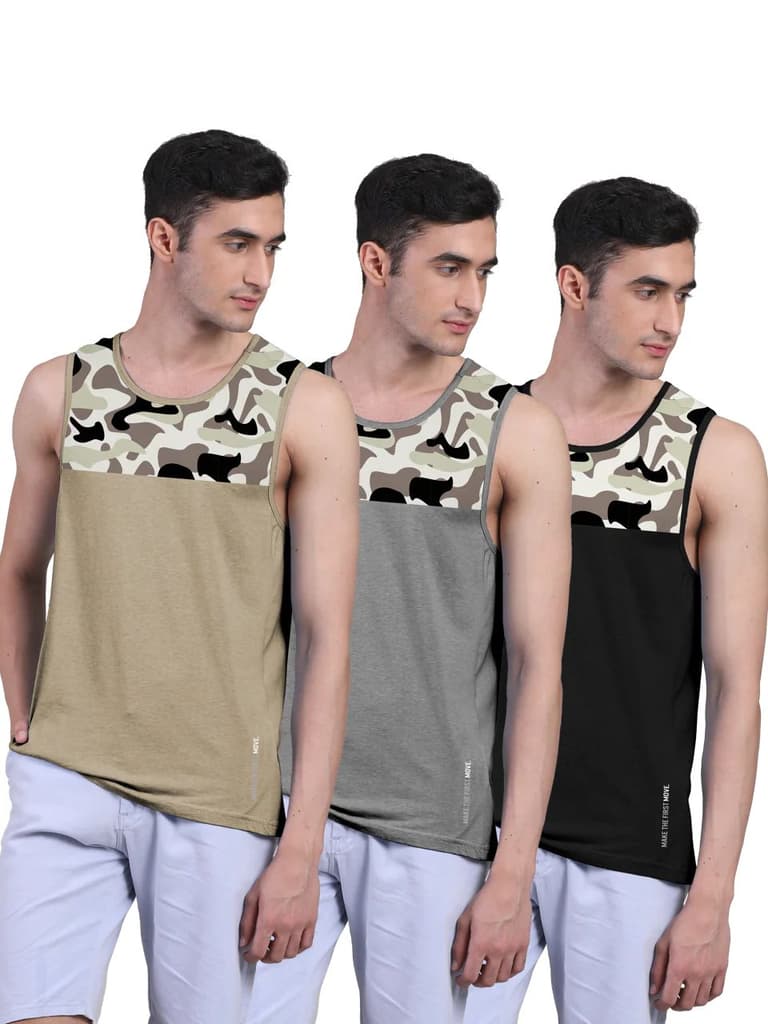 Active Vest For Men's Front Yoke Camouflage Regular Organic Bamboo Vest - Active Fit (Pack of 3) — photo 9