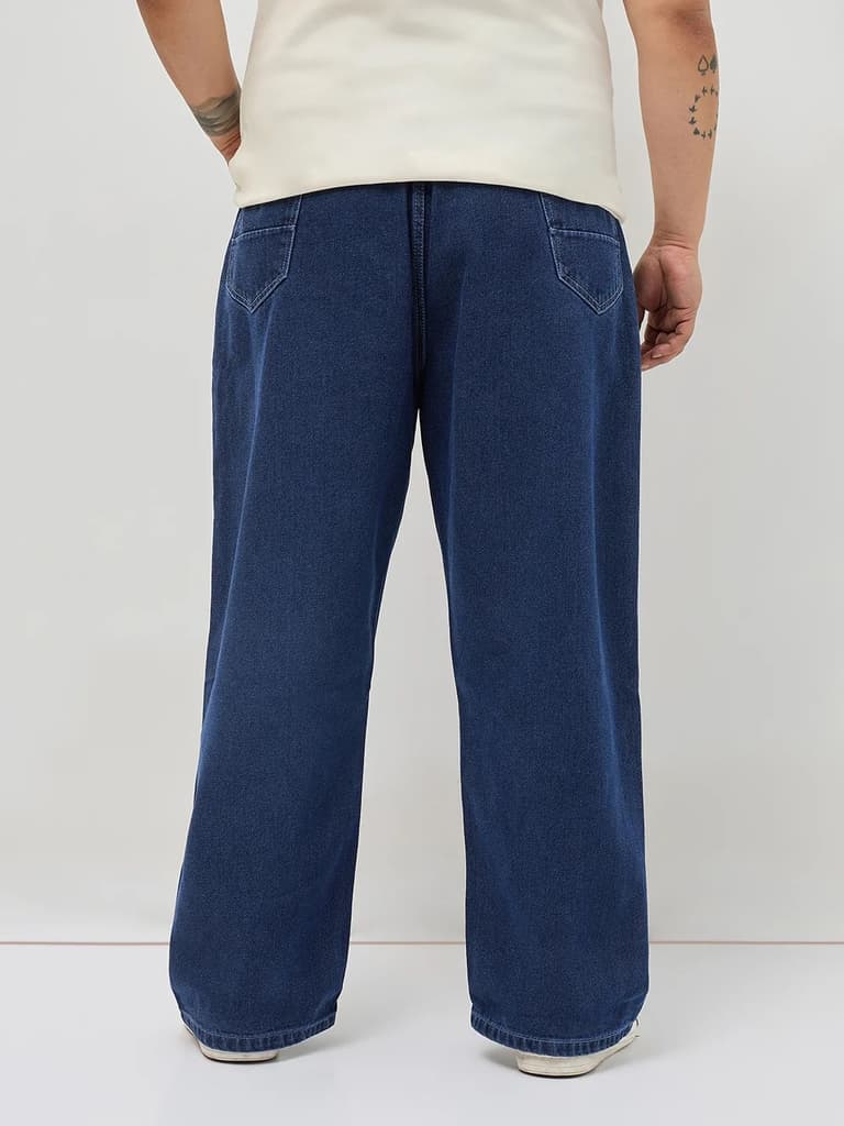 Plus Men's Blue Loose Baggy Fit Raw Washed Denim Jeans Non-Stretchable — photo 3