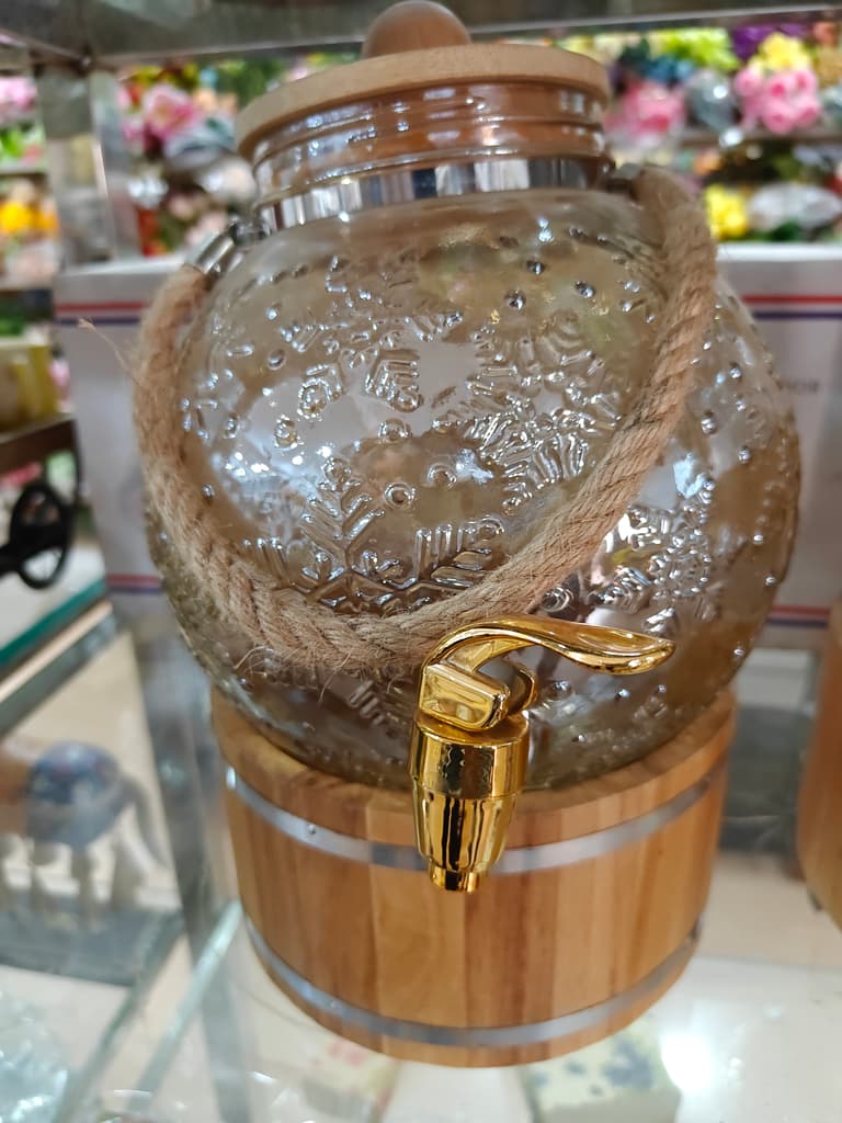 Glass Jar with Wooden Lid | Kitchen Storage | Clear | Gold
