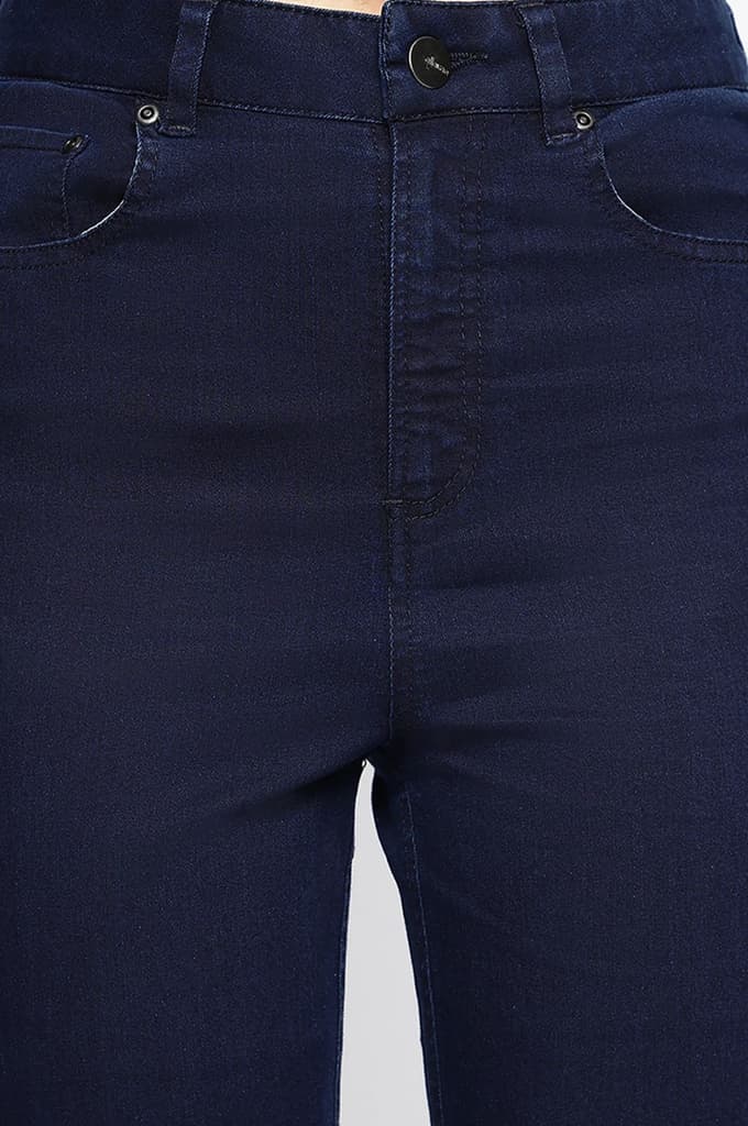 Blue Cotton Lycra Ankle Length Denim Straight Pants with YKK Zipper — photo 3