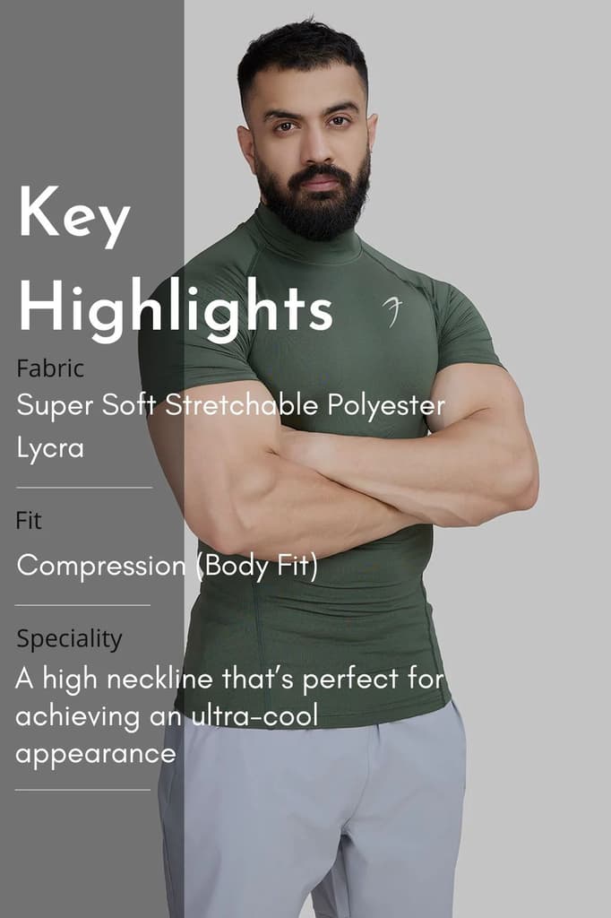 High Neck Compression T-shirt Olive — photo 7