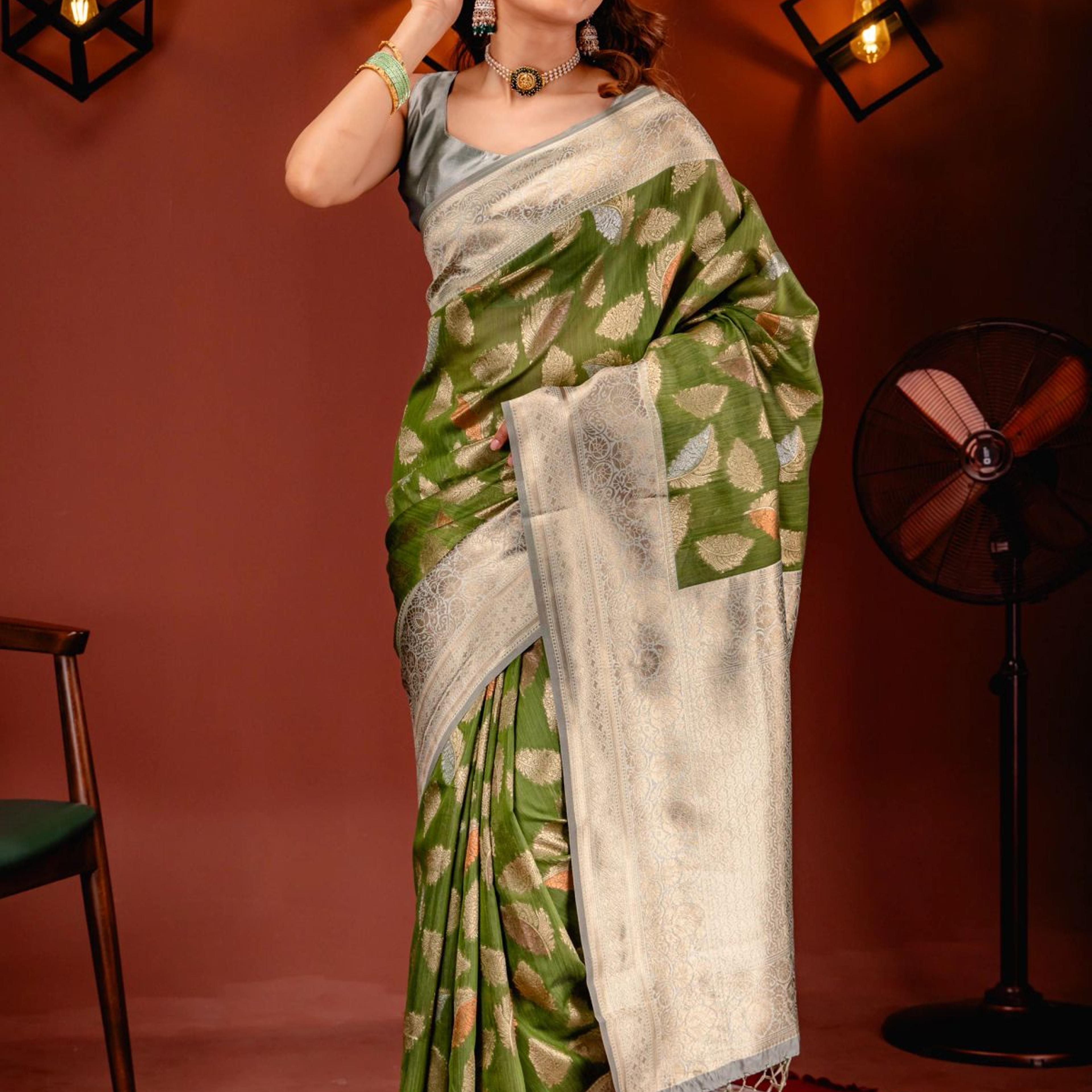 Mimosa Women's Woven Design Kanjivaram Style Art Silk Saree With Blouse Piece : SA00001742OLFREE