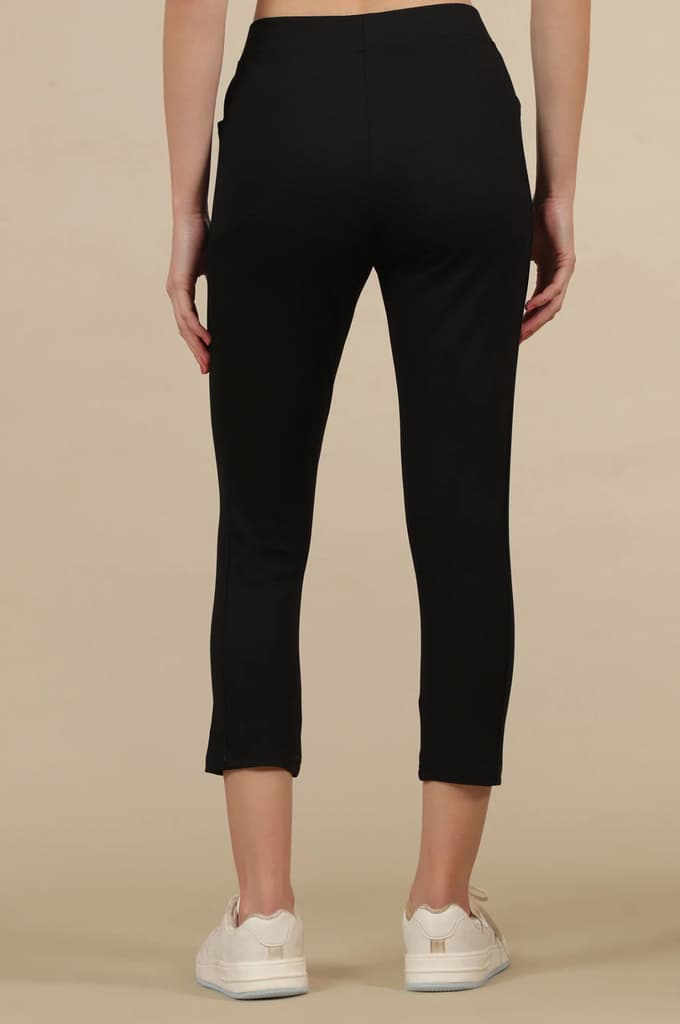 Black Solid Skinny Fit Yoga Tights With Elasticated Waist — photo 3