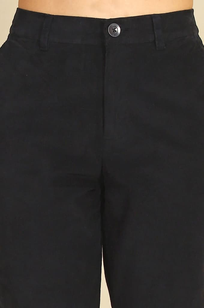 Navy Blue Solid Straight-fit Cotton Pants with YKK Zipper — photo 3