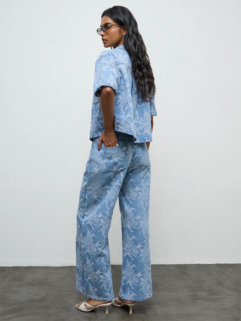 LOV Blue Floral Embroidered High-Rise Jeans with Belt — photo 4