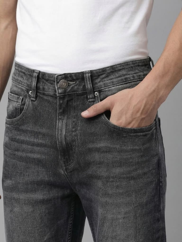 Men's Grey Relaxed Fit Washed Denim Jeans Non-Stretchable — photo 5