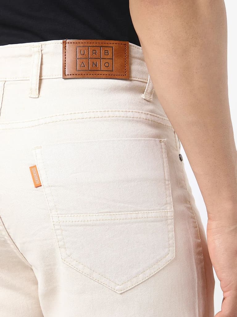 Men's Ecru Straight Fit Washed Jeans Stretchable — photo 6