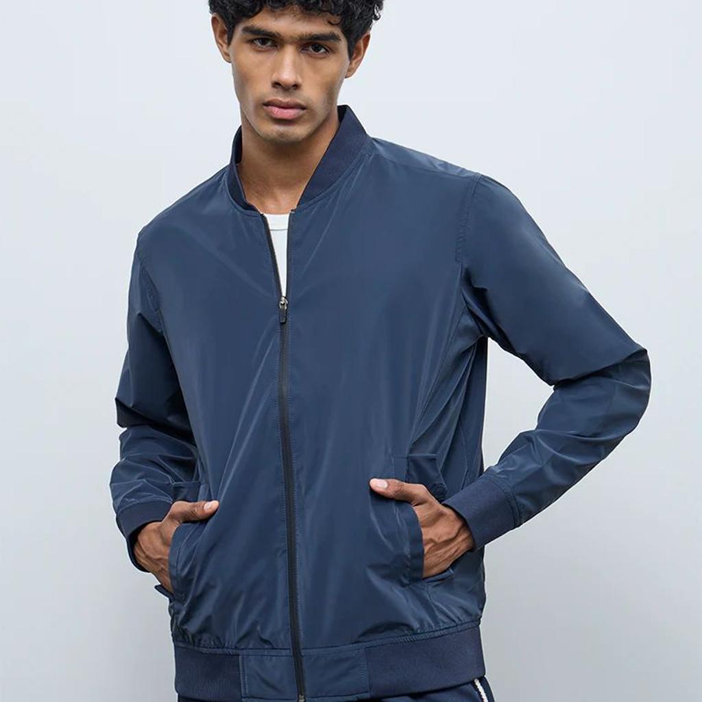 Nuoflexx Navy Relaxed-Fit Bomber Jacket