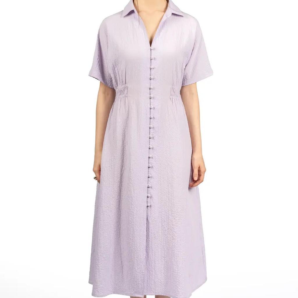 Lavender Collared Fit & Flare Midi Dress