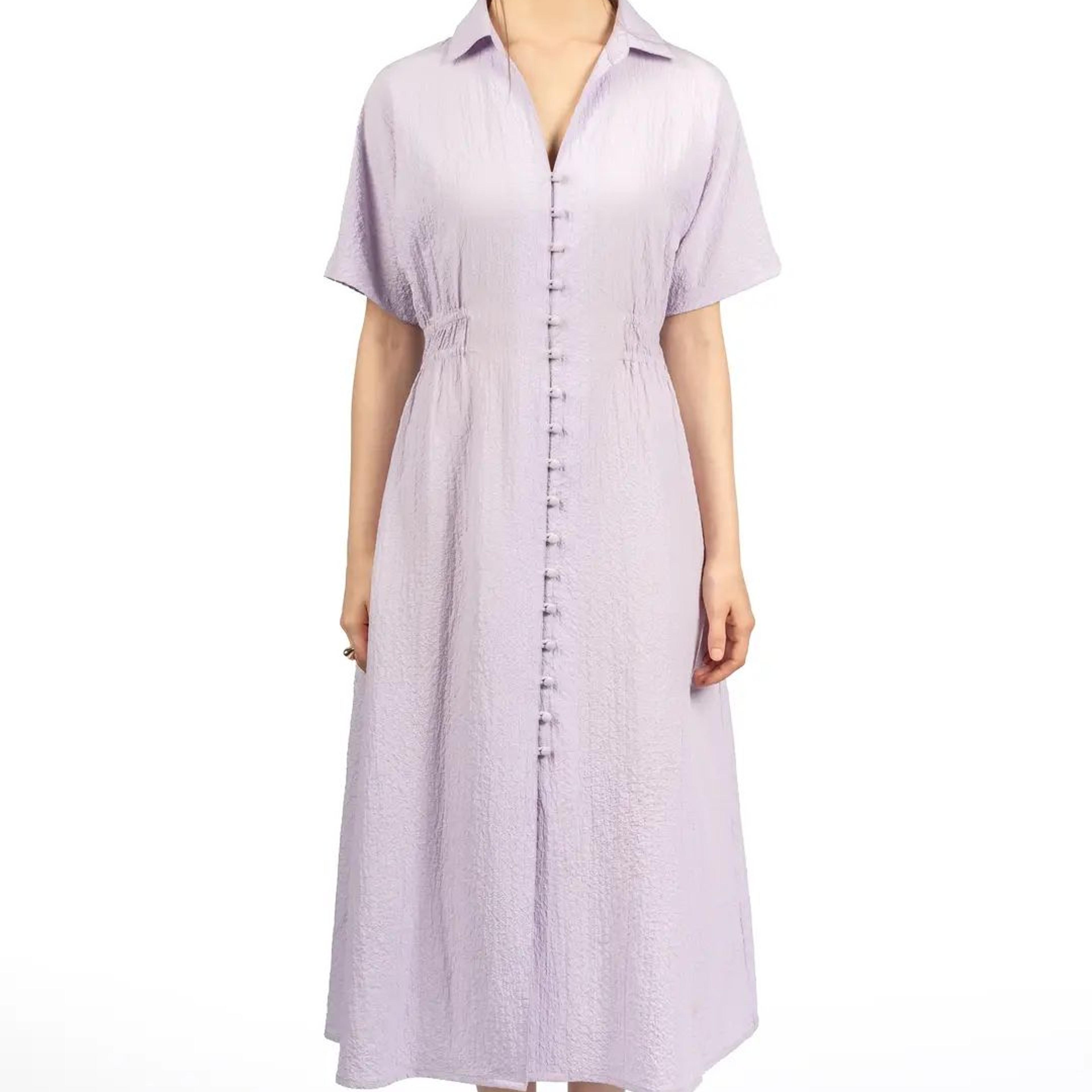 Lavender Collared Fit & Flare Midi Dress