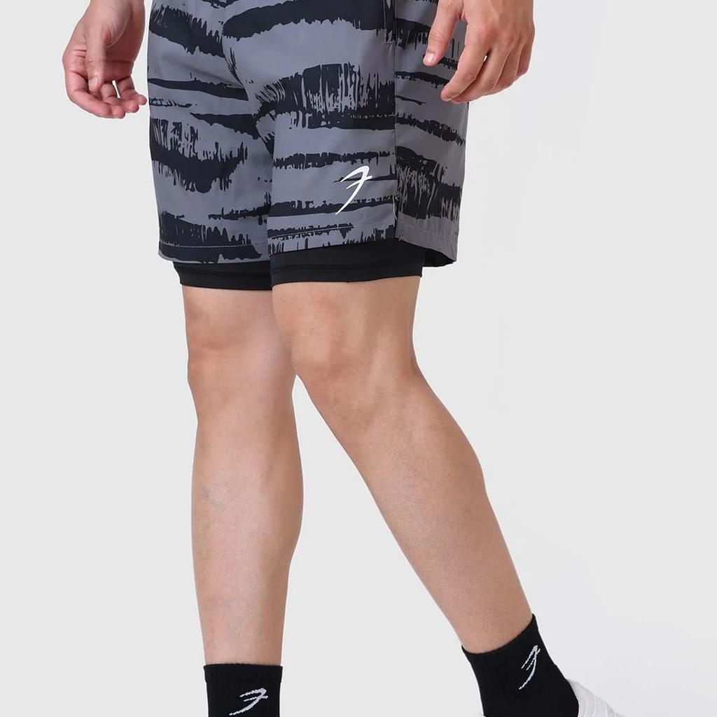 2 in 1 Printed Compression Shorts Gold Grey