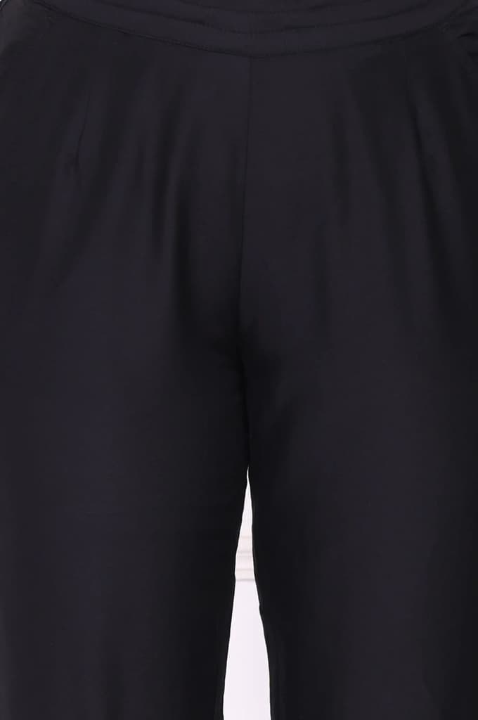 Black Solid Embroidered Mid Rise Ankle Length Straight Pants — photo 6