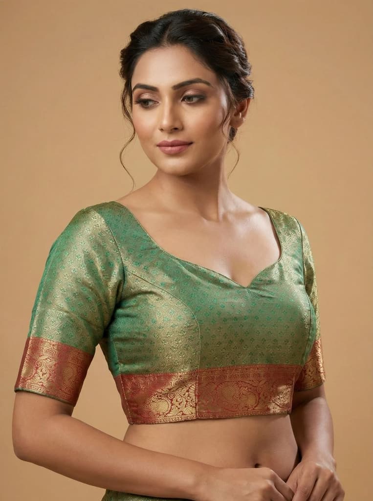 MIMOSA Women's Woven Design Kanjivaram Style Art Silk Saree with Blouse Piece - Rama (SA00002446RMFREE) — photo 5