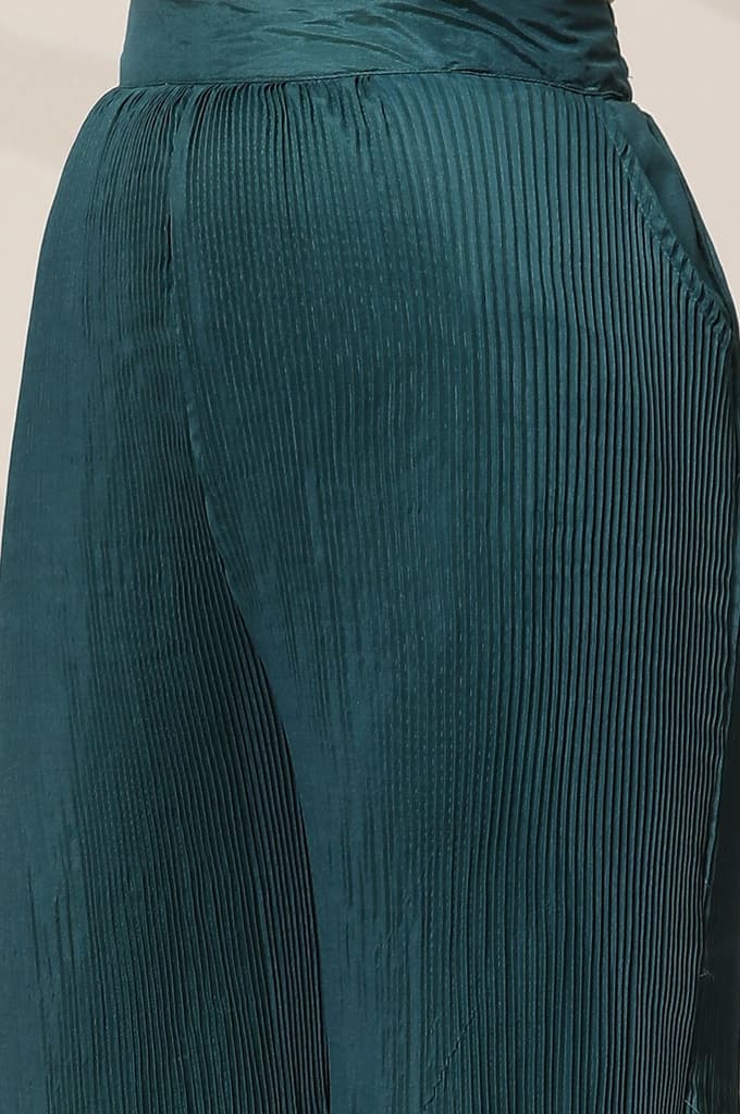 Teal Solid Flared Woven Sharara With Pleats — photo 7