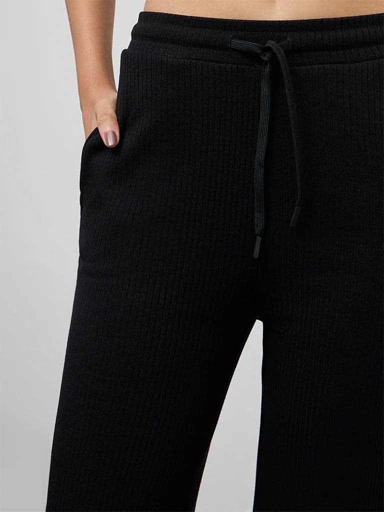 Nuoflexx Black Ribbed-Textured High-Rise Pants — photo 3