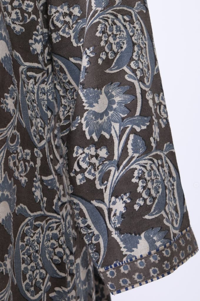 Grey Beadwork Block Printed Rayon Flared Kurta — photo 7
