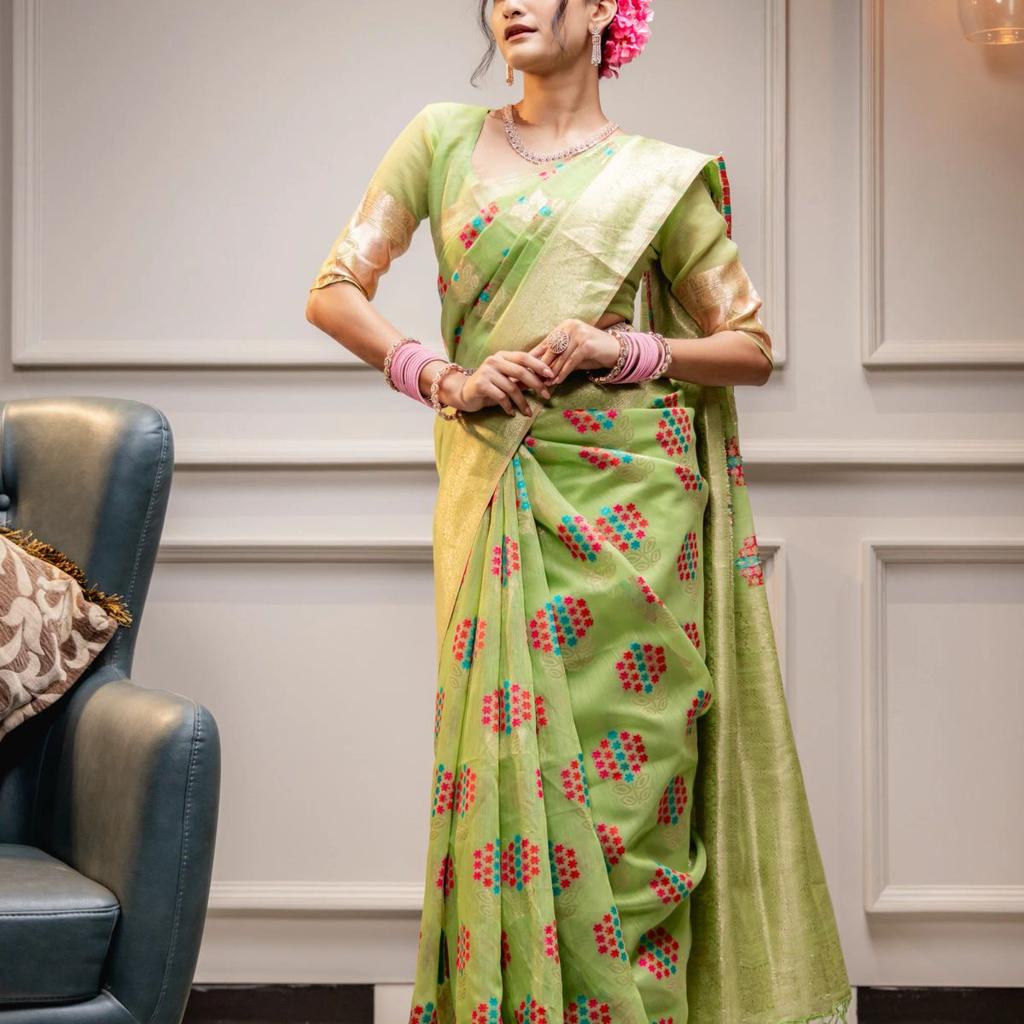 Mimosa Women's Woven Design Banarasi Style Art Silk Saree With Blouse Piece : SA00001595PSFREE