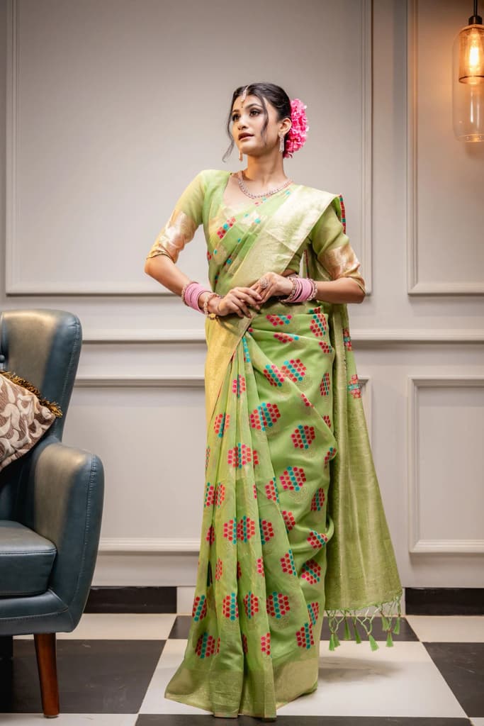 Mimosa Women's Woven Design Banarasi Style Art Silk Saree With Blouse Piece : SA00001595PSFREE — Pista