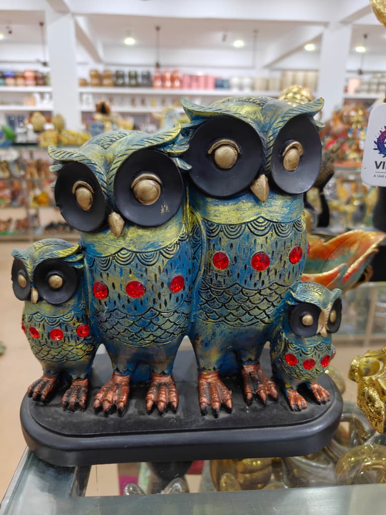Owl Statue | Ceramic | Blue and Gold | Decorative