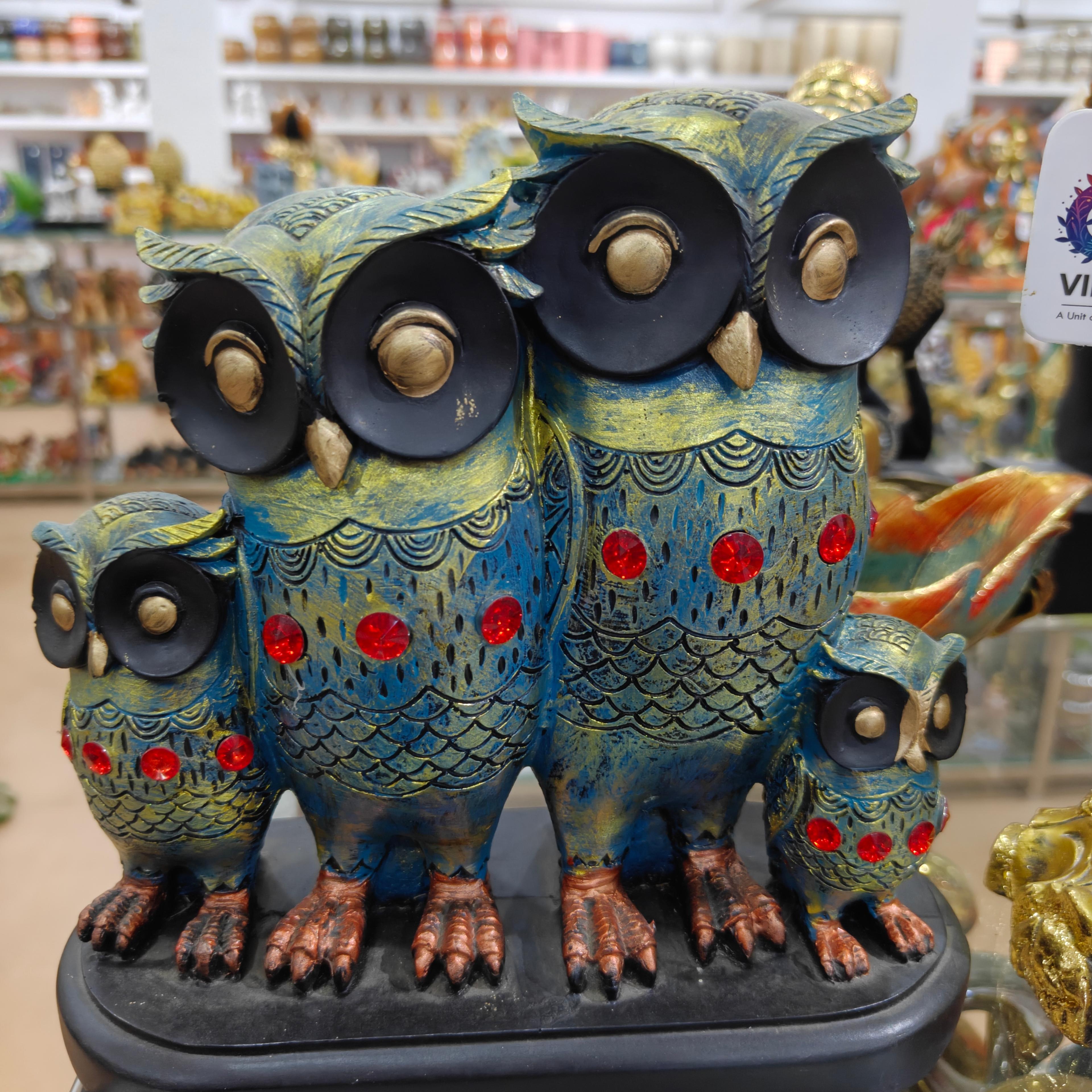 Owl Statue | Ceramic | Blue and Gold | Decorative