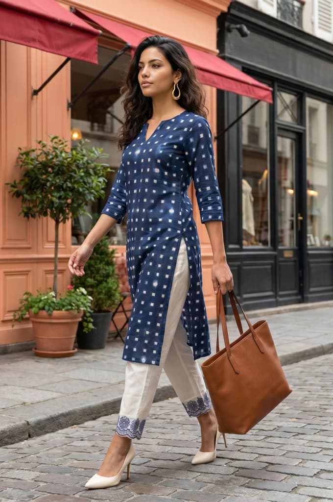 Blue Geometric Printed Pure Cotton Straight Kurta — photo 3