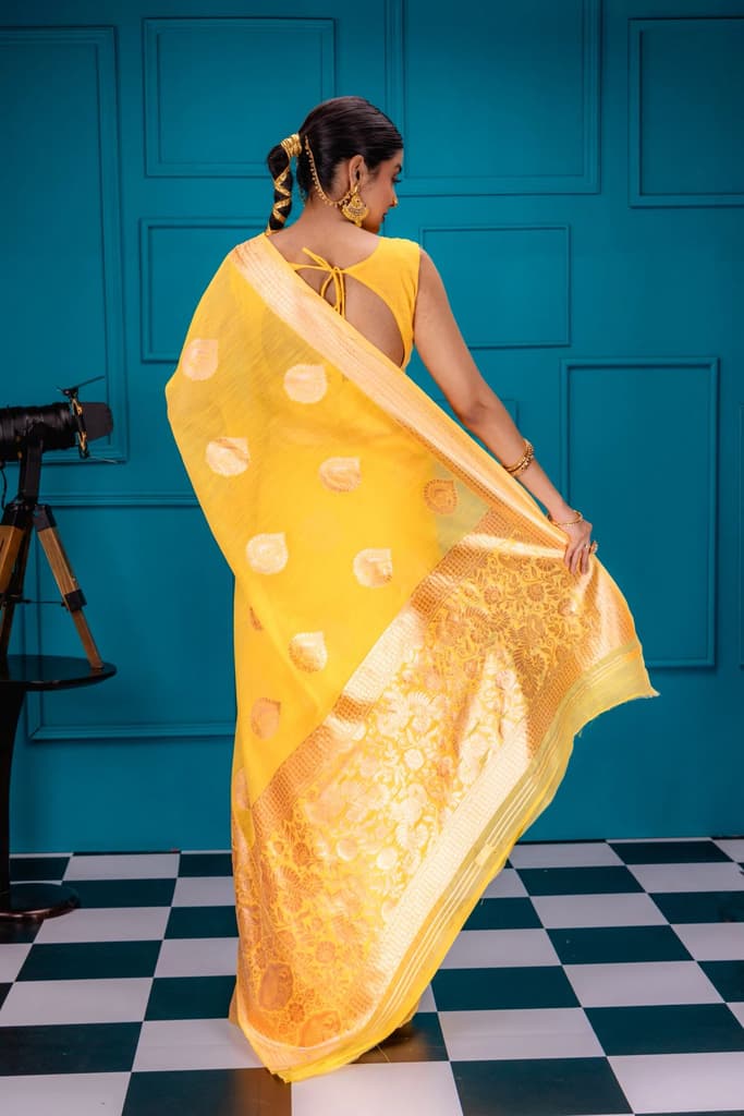 Mimosa Women's Woven Design Banarasi Style Art Silk Saree With Blouse Piece : SA00001754GDFREE — photo 6