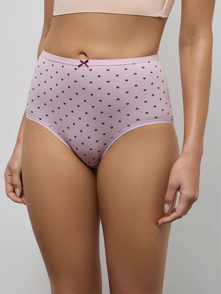 Wunderlove Mauve Heart Pattern Hi-Rise Cotton-Blend Briefs - Pack of 3 — photo 2