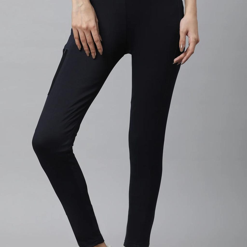 Navy Blue Solid Skinny Fit Tights With Elasticated Waist