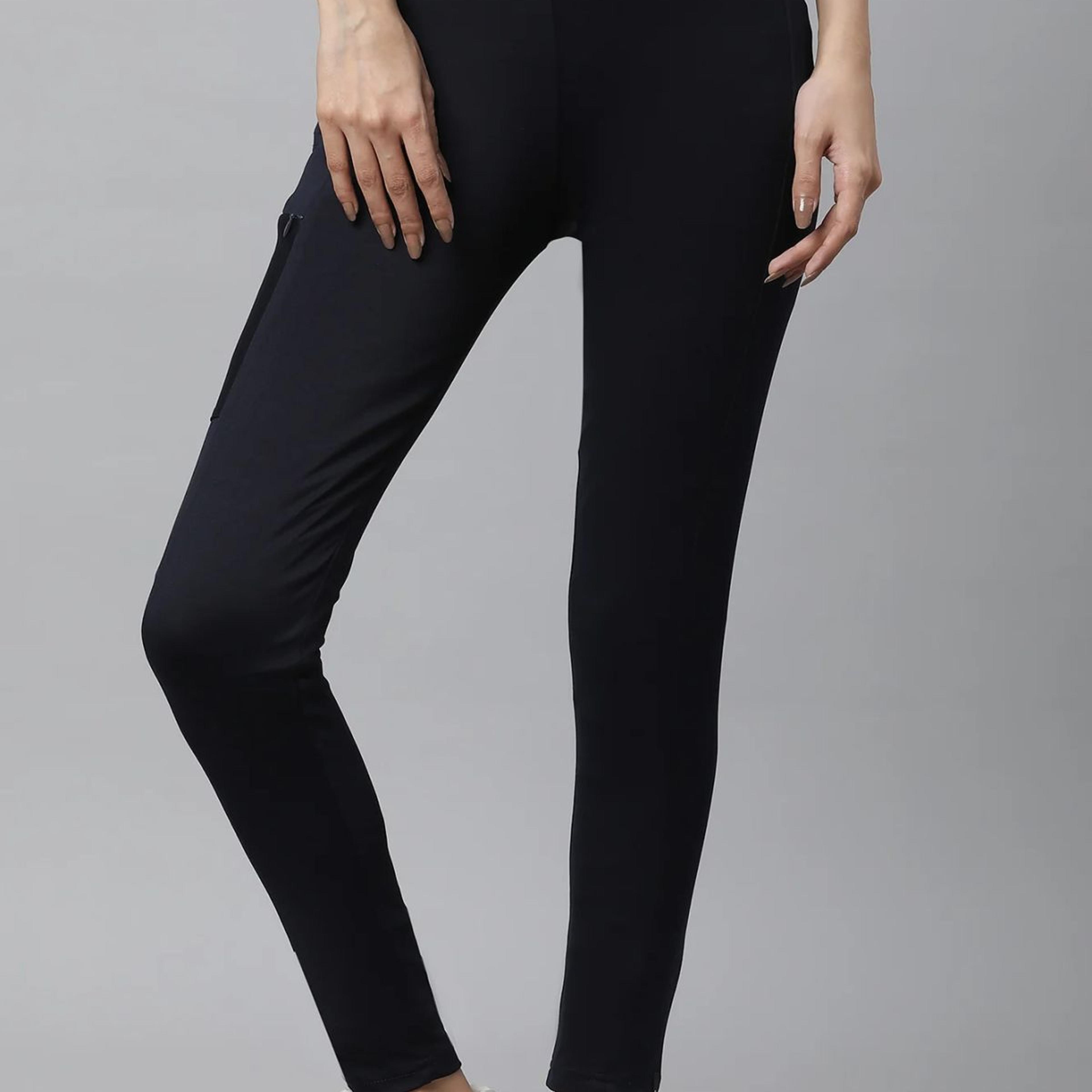 Navy Blue Solid Skinny Fit Tights With Elasticated Waist