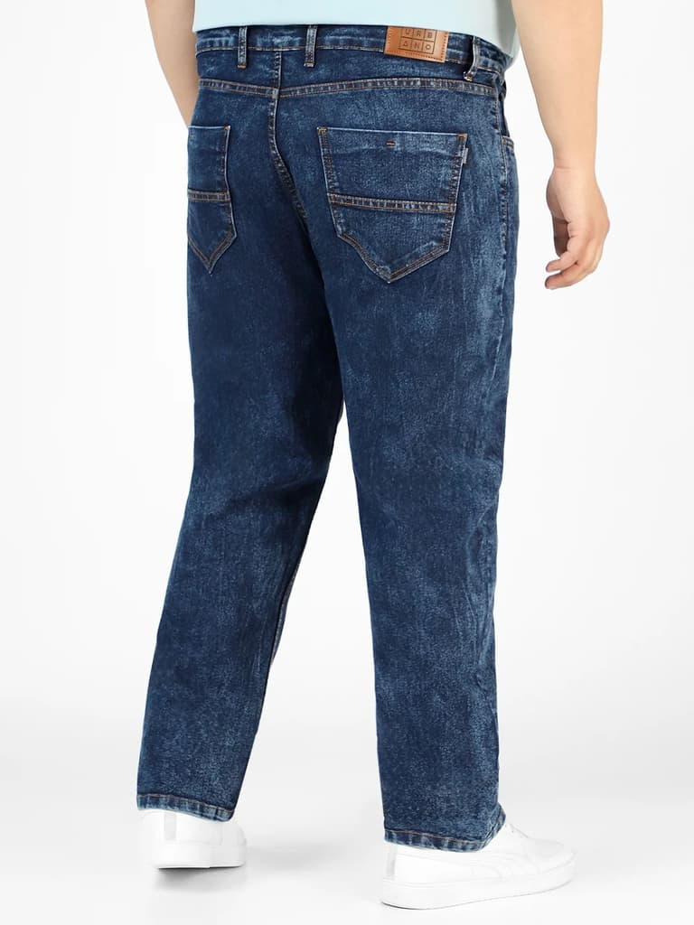 Plus Men's Dark Blue Regular Fit Washed Jeans Stretchable — photo 4