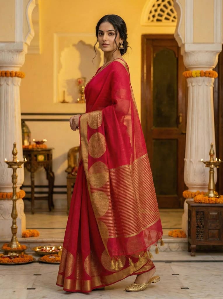 MIMOSA Women's Woven Design Kanjivaram Style Art Silk Saree with Blouse Piece - Rani ( SA00003148RNFREE ) — photo 3