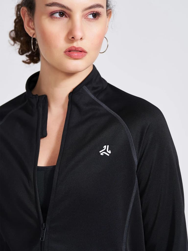 Women's Black Solid Stand Collar Jacket — photo 2
