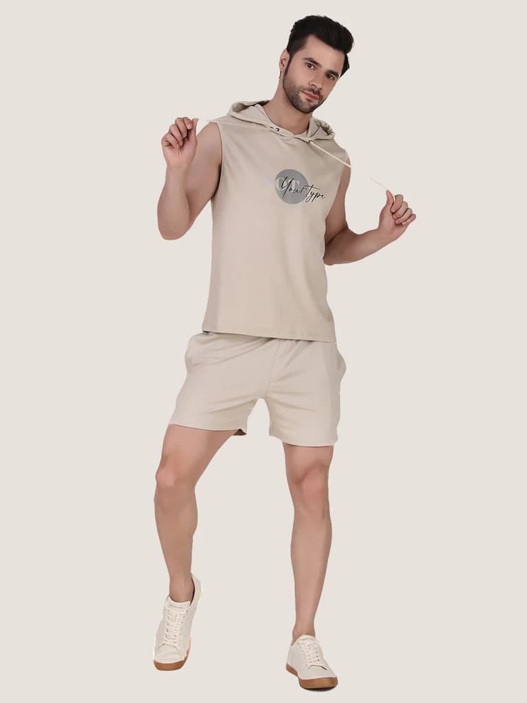 Beige Printed Sleeveless Hoodie — photo 2