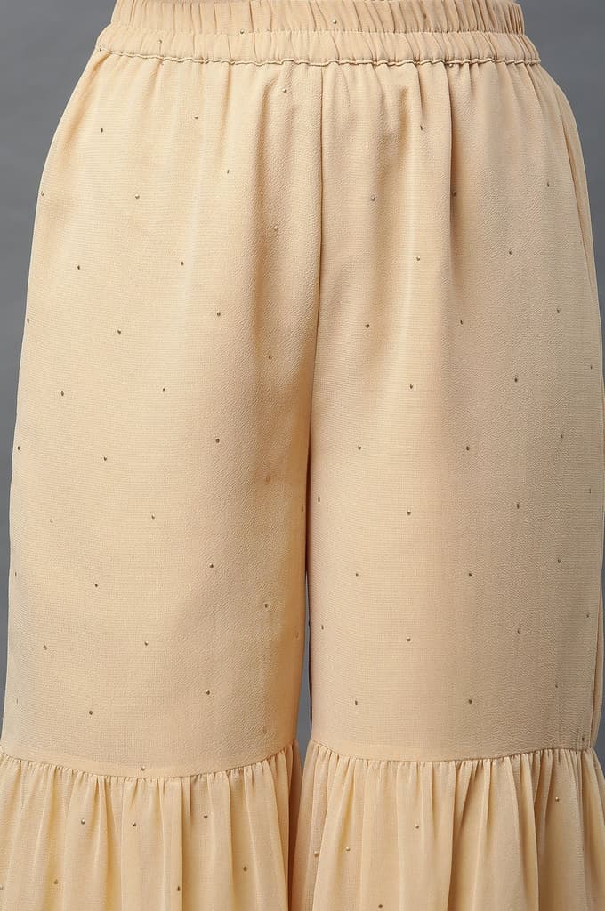 Gold Polka Dots Printed Flared Woven Palazzo With Elasticated Waist — photo 6