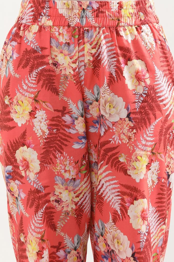 Red Floral Printed Wide Leg Cotton Palazzo With Elasticated Waist — photo 8