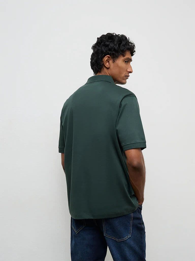 WES Casuals Dark Sage Relaxed-Fit Cotton Polo T-Shirt — photo 5