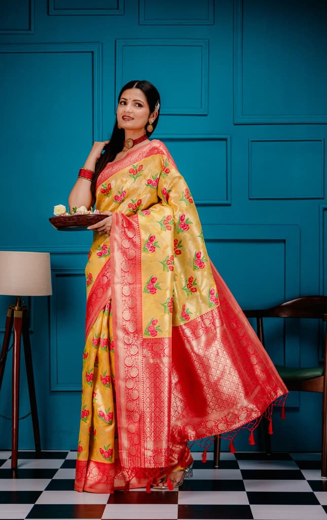 Mimosa Women's Woven Design Banarasi Style Art Silk Saree With Blouse Piece : SA00001606GDFREE — photo 5