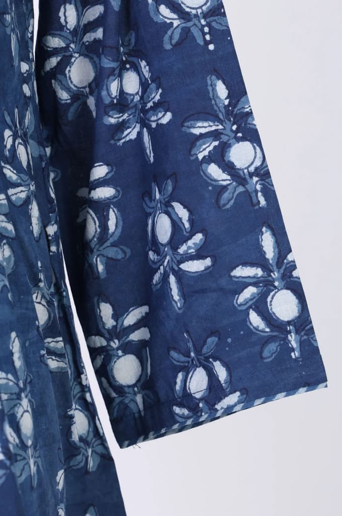 Blue Floral Block Printed Pure Cotton A-line Top — photo 7