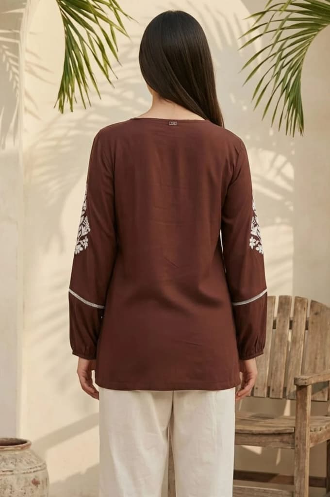 Brown Floral Embroidered Straight Top — photo 4