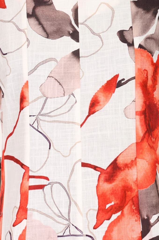 Off White Floral Printed Cotton Flax Flared Kurta — photo 3
