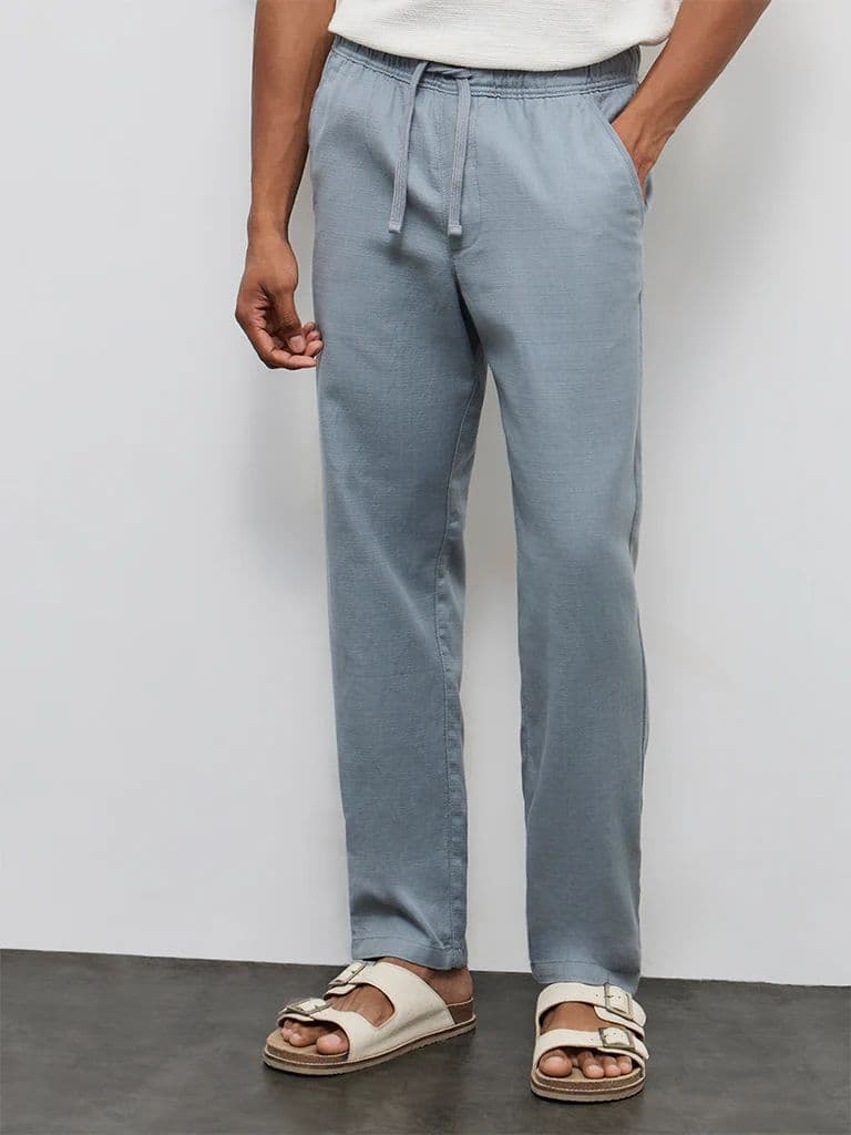 ETA Light Teal Textured Relaxed-Fit Mid-Rise Cotton Chinos — photo 2