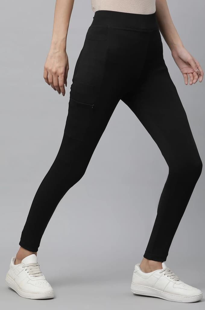 Black Solid Skinny Fit Tights With Elasticated Waist — photo 4