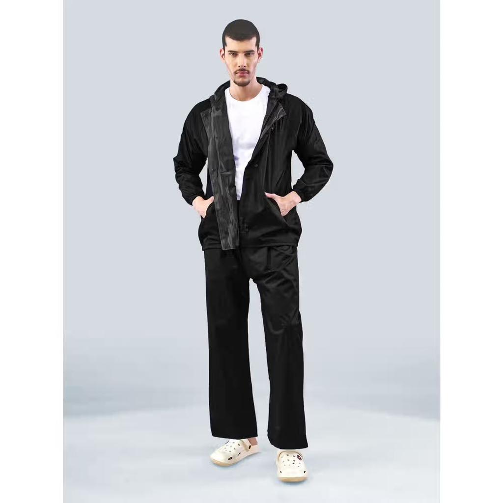 Lux Venus Lightweight Hooded Reversible Raincoat for Men With Waterproof Pant - Black | 3XL — photo 2