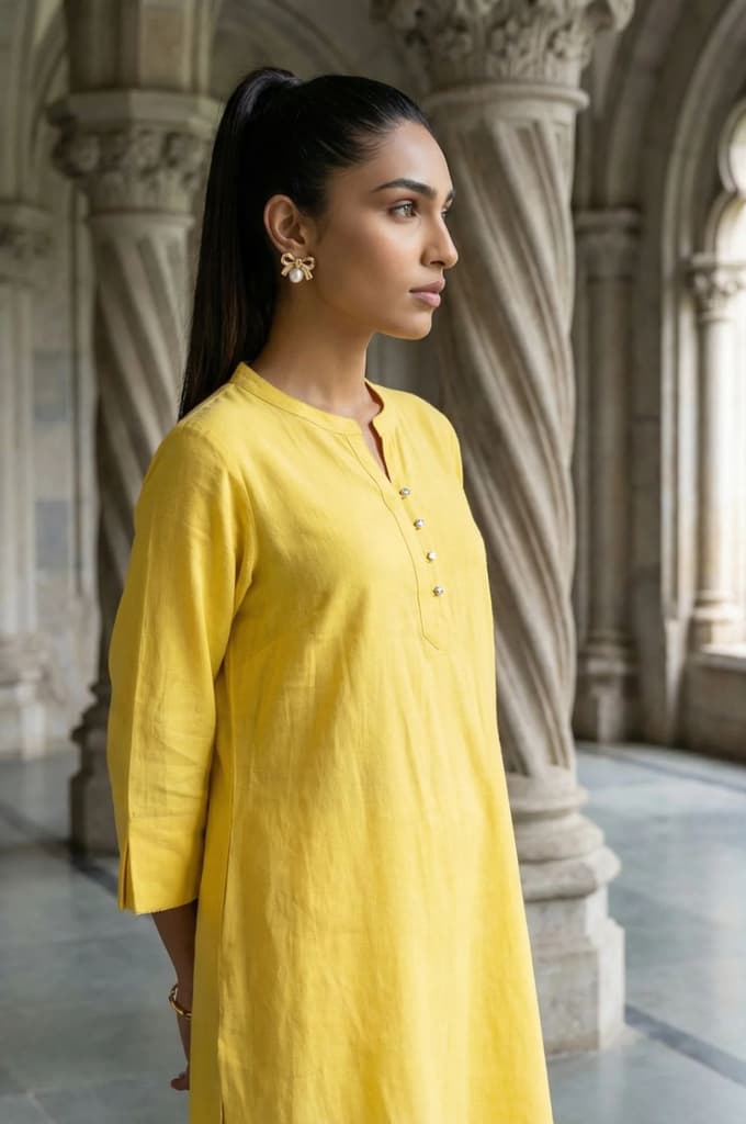 Yellow Solid Rayon Flax Straight Kurta — photo 2