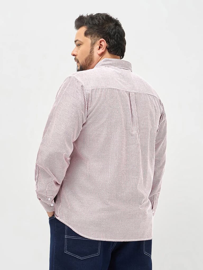 Plus Men's Maroon Cotton Full Sleeve Regular Fit Casual Striped Shirt — photo 4