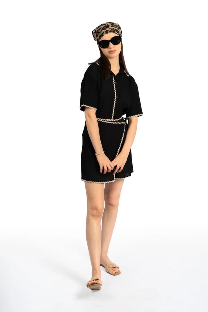 Black Solid Collared Boxy Co-ord Set — photo 6